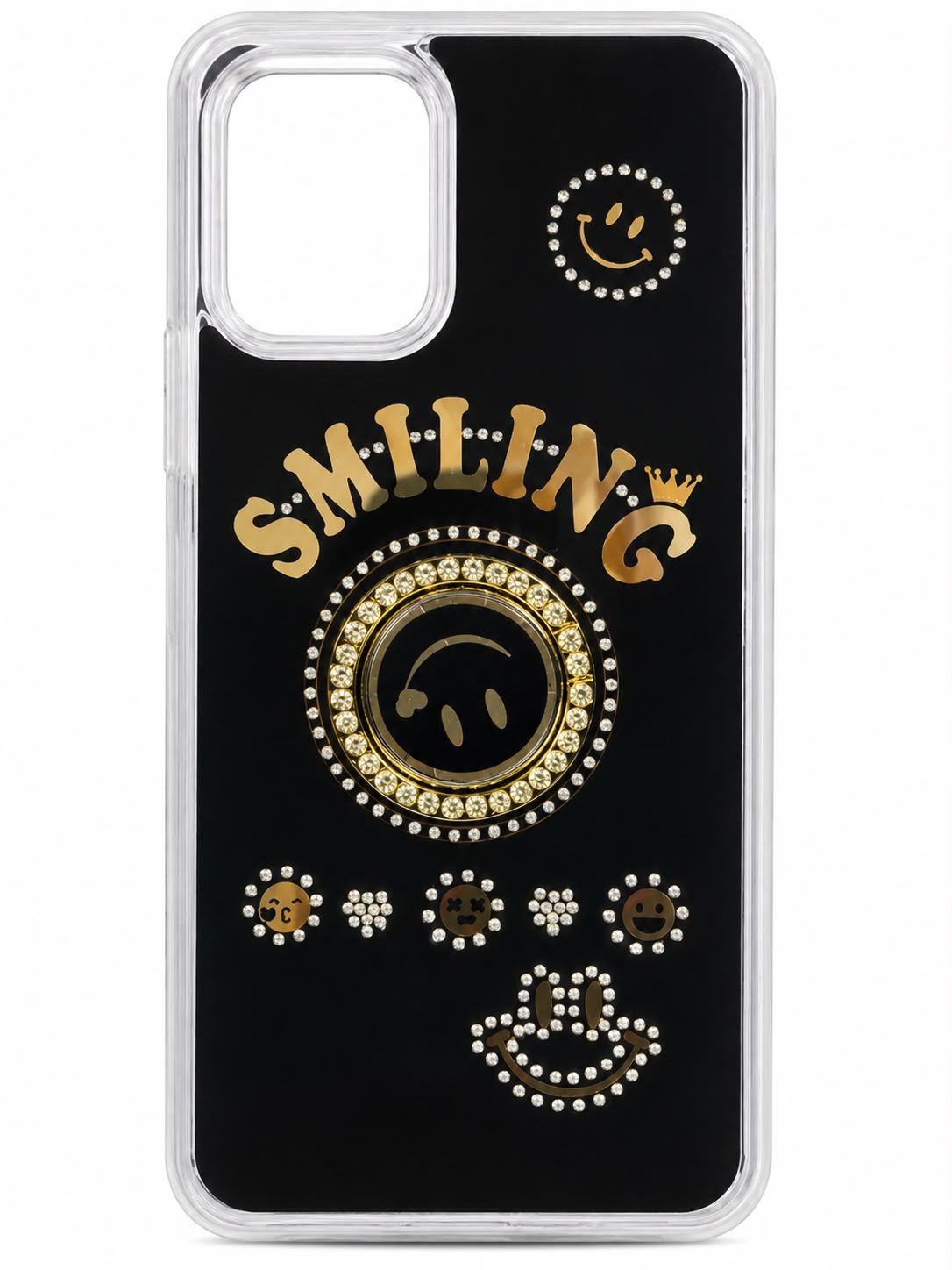 Smiling Glitter Ornament Bling With Ring Stand Hybrid Case for Motorola G POWER 5G 2023 - Black