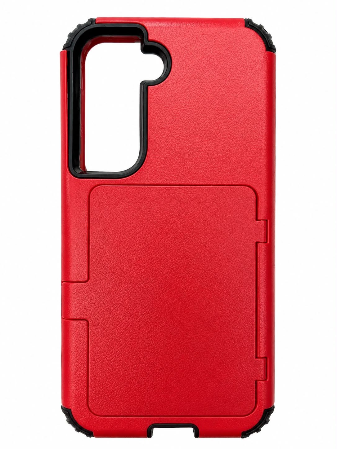Card Holder (Upto 2) with Mirror Hybrid Shockproof Case Cover For Samsung Galaxy S22- Red