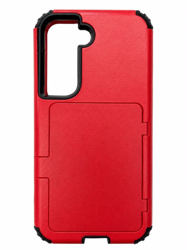 Card Holder (Upto 2) with Mirror Hybrid Shockproof Case Cover For Samsung Galaxy S22- Red