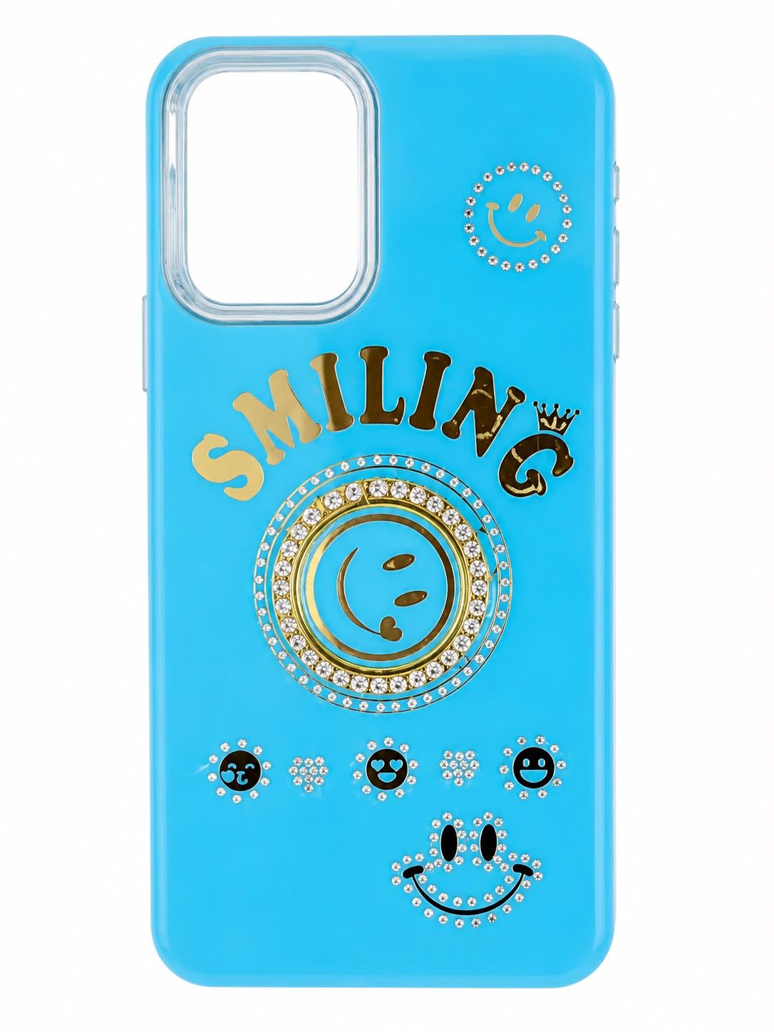 Smiling Glitter Ornament Bling With Ring Stand Hybrid Case for Motorola G POWER 5G 2023  - Blue