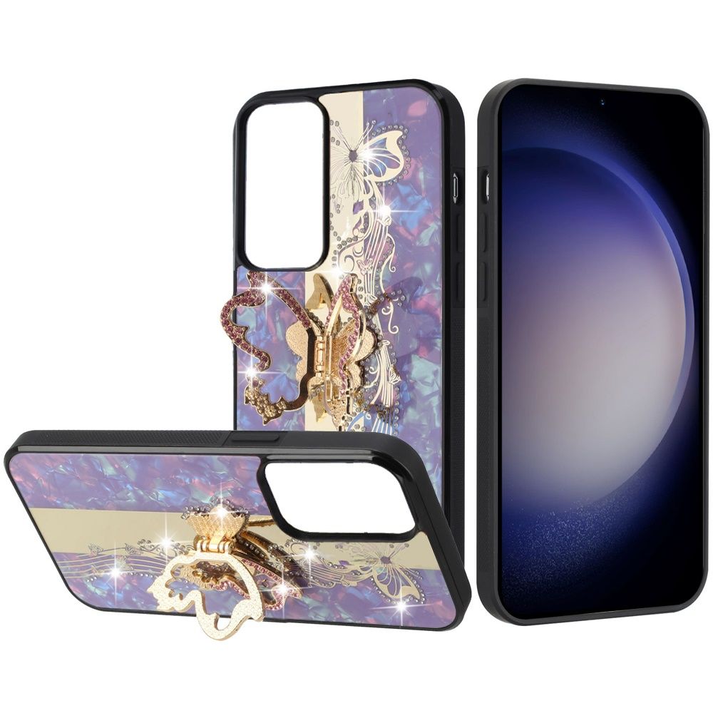 SPLENDID Diamond Glitter Ornaments Engraving Case Cover For Samsung Galaxy s24 Ultra - Enchanted Butterfly Purple