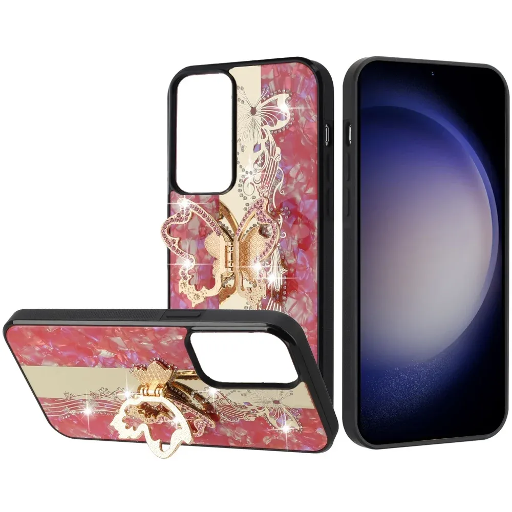 SPLENDID Diamond Glitter Ornaments Engraving Case Cover For Samsung Galaxy s24 Ultra - Enchanted Butterfly Red
