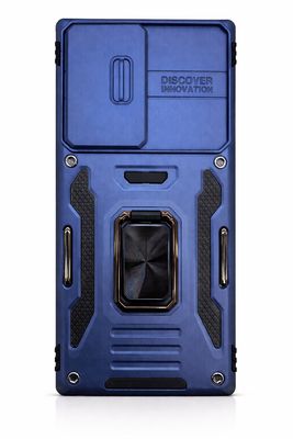 For Samsung S23 Ultra Utter Tough Metal Ring Movable Camera Window Hybrid Case Cover - Navy blue