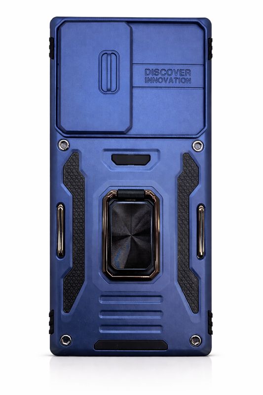 Utter Tough Metal Ring Movable Camera Window Hybrid Case Cover For Samsung S23 Ultra- Navy blue