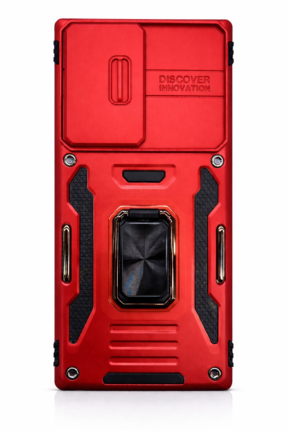 For Samsung S23 Ultra Utter Tough Metal Ring Movable Camera Window Hybrid Case Cover - Red