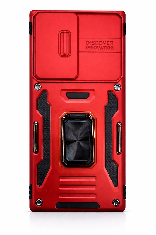 For Samsung S23 Ultra Utter Tough Metal Ring Movable Camera Window Hybrid Case Cover - Red