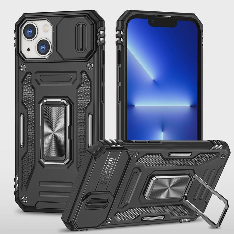 Utter Tough Metal Ring Movable Camera Window Hybrid Case Cover for iPhone SE 3 (2022) SE/8/7 - Black