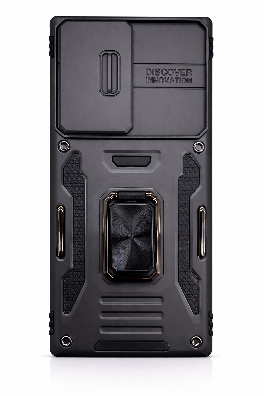 For Samsung S23 Ultra Utter Tough Metal Ring Movable Camera Window Hybrid Case Cover - Black