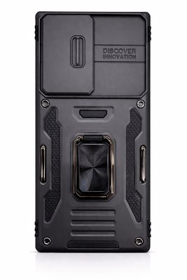 For Samsung S23 Ultra Utter Tough Metal Ring Movable Camera Window Hybrid Case Cover - Black