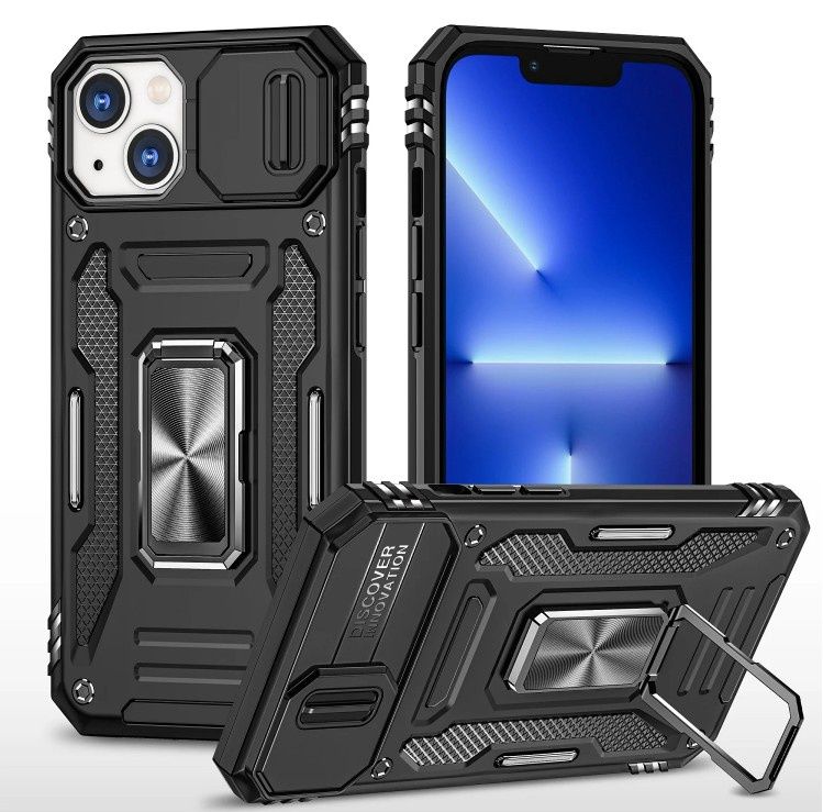 Utter Tough Metal Ring Movable Camera Window Hybrid Case Cover IPHONE 13/14/15- Black