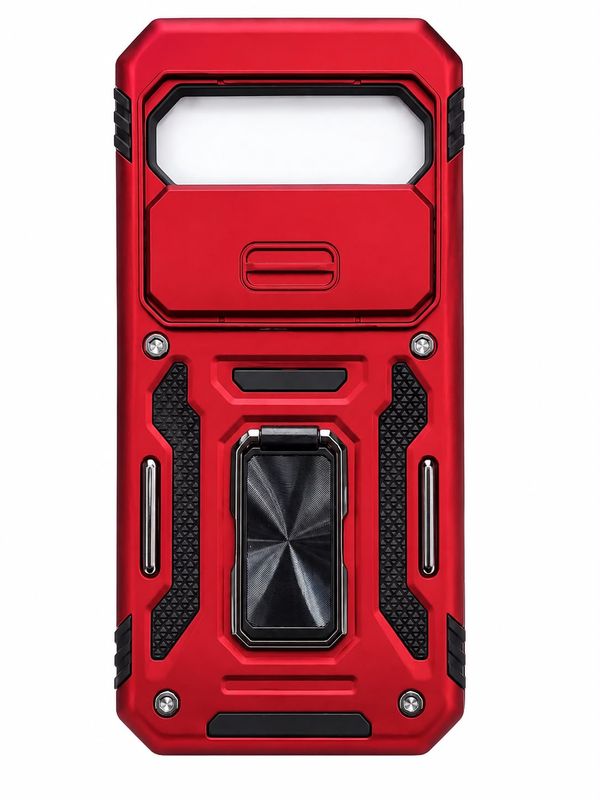 Utter Tough Metal Ring Movable Camera Window Hybrid Case Cover for Google Pixel 9/9 Pro 6.3 inch - Red