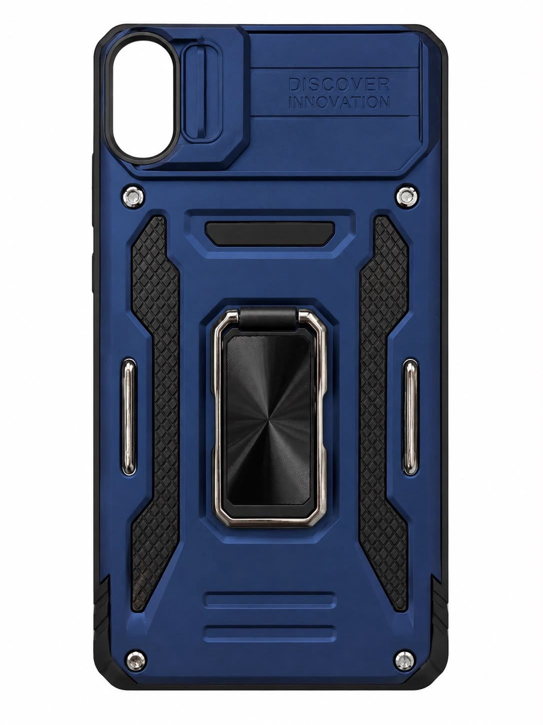 Utter Tough Metal Ring Movable Camera Window Hybrid Case Cover for Apple iPhone XR - Navy blue