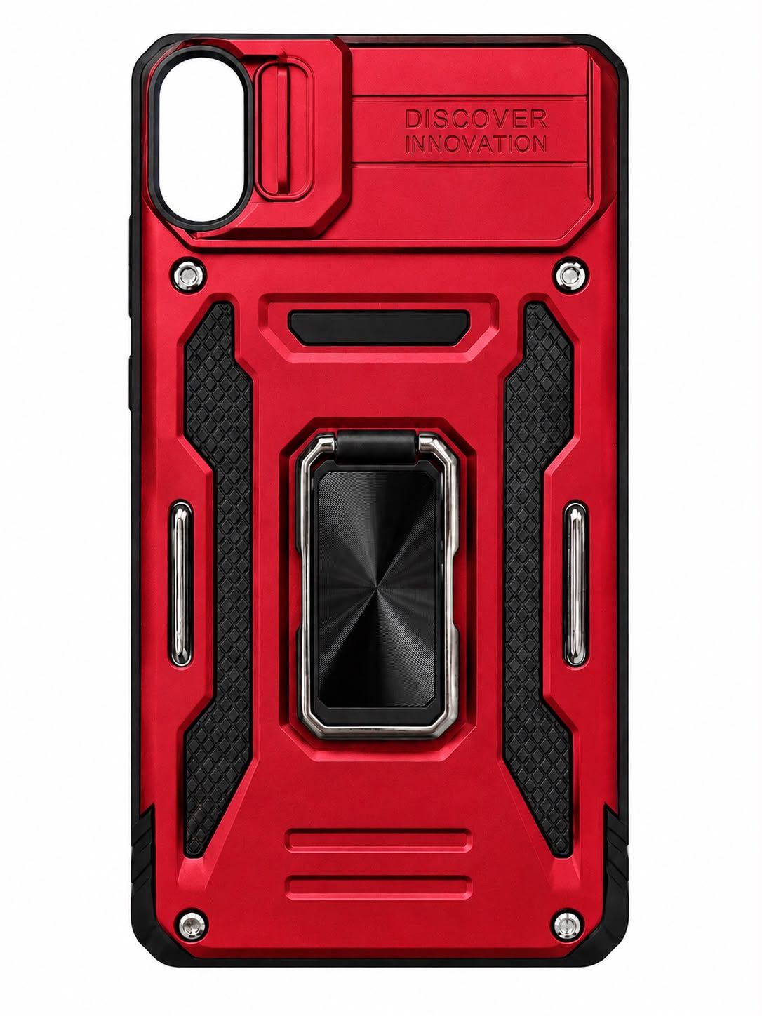 Utter Tough Metal Ring Movable Camera Window Hybrid Case Cover For Iphone XR - Red