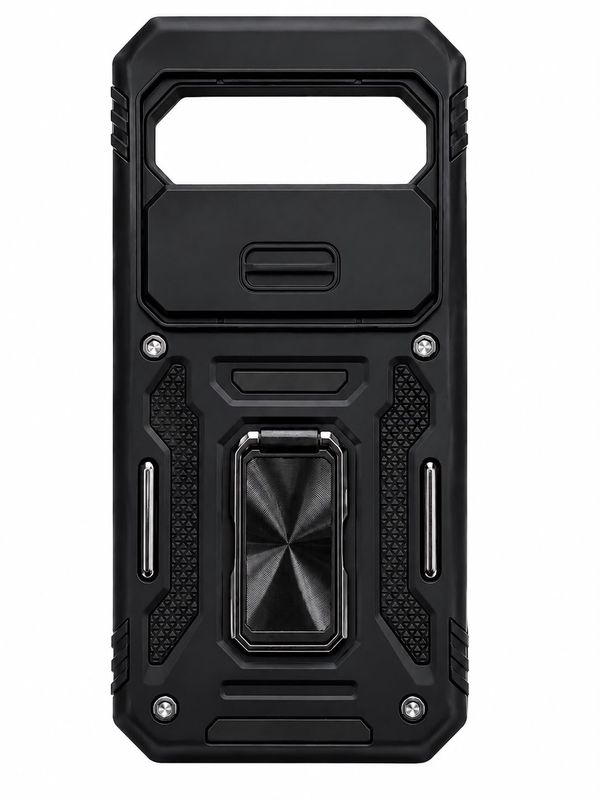 Utter Tough Metal Ring Movable Camera Window Hybrid Case Cover for Google Pixel 9 Pro  XL 6.8 inch - Black