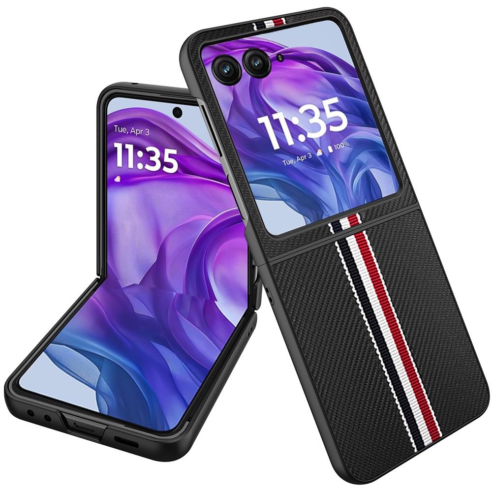 For Motorola Razr+ Plus 2024 Velvet Fabric Flip Phone Premium PU Vegan Leather - Black