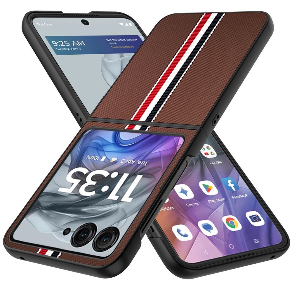 For Motorola Razr 2024 Velvet Fabric Flip Phone Premium PU Vegan Leather - Brown