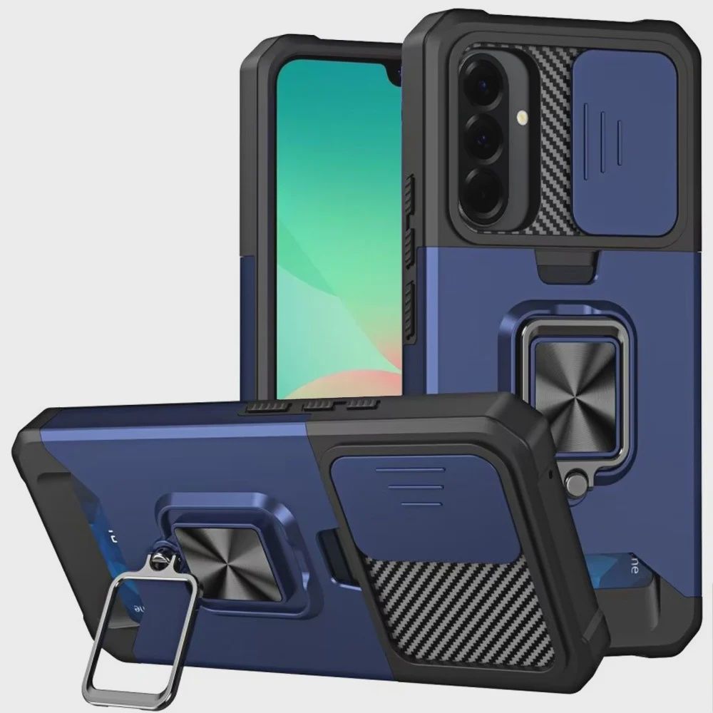 Multi-Functional Card Magnetic Ring Stand Hybrid Camera Case Cover S21 PLUS  - Blue