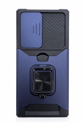 For Samsung S23 Ultra Multi-Functional Card Magnetic Ring Stand Hybrid Camera Case Cover - Blue