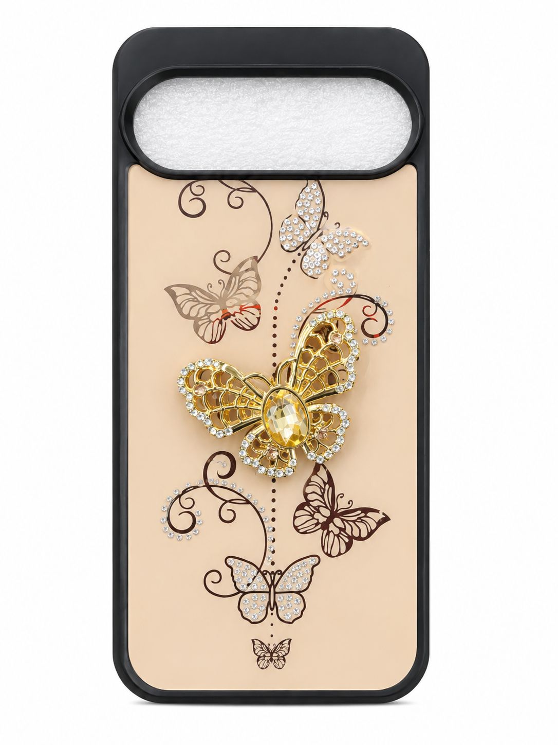 SPLENDID Diamond Glitter Ornaments Engraving Case Cover for Google Pixel 9/9 Pro 6.8 inch  - Garden Butterflies Gold