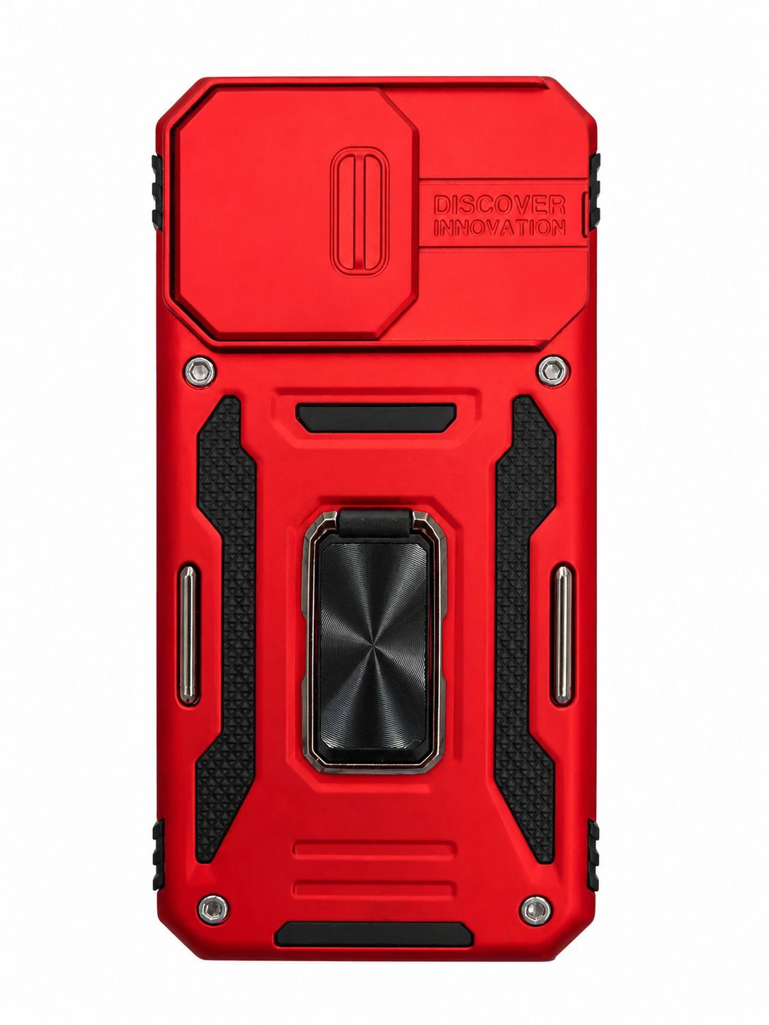 Utter Tough Metal Ring Movable Camera Window Hybrid Case for Iphone 16 Plus 6.7 inch  - Red