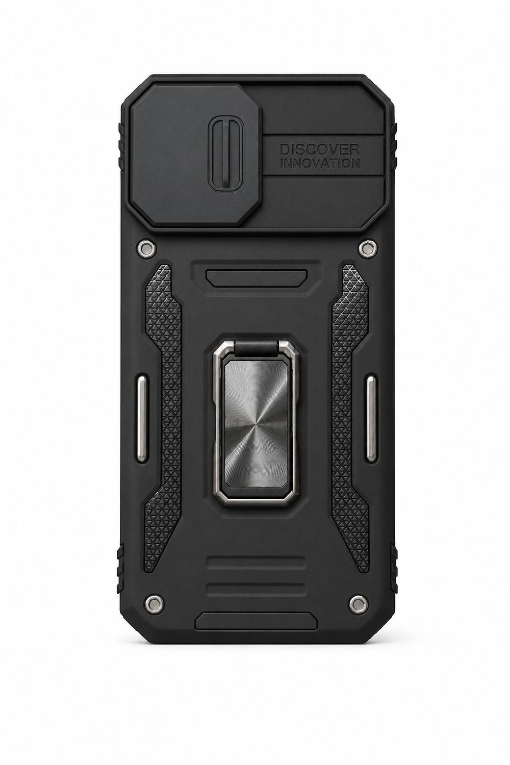 Utter Tough Metal Ring Movable Camera Window Hybrid Case for Iphone 16 Plus 6.7 inch - Black