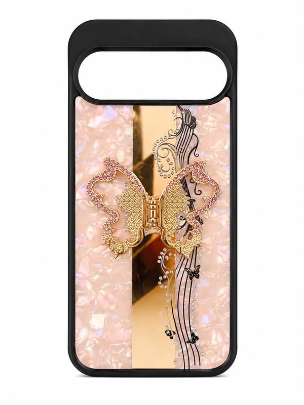 SPLENDID Diamond Glitter Ornaments Engraving Case Cover for Google Pixel 9 Pro XL 6.8 inch - Enchanted Butterfly Gold