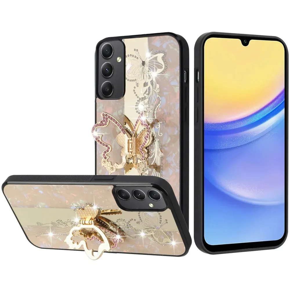 Diamond Glitter Ornaments Engraving Case Cover For Samsung A16 5G SPLENDID - Enchanted Butterfly Gold
