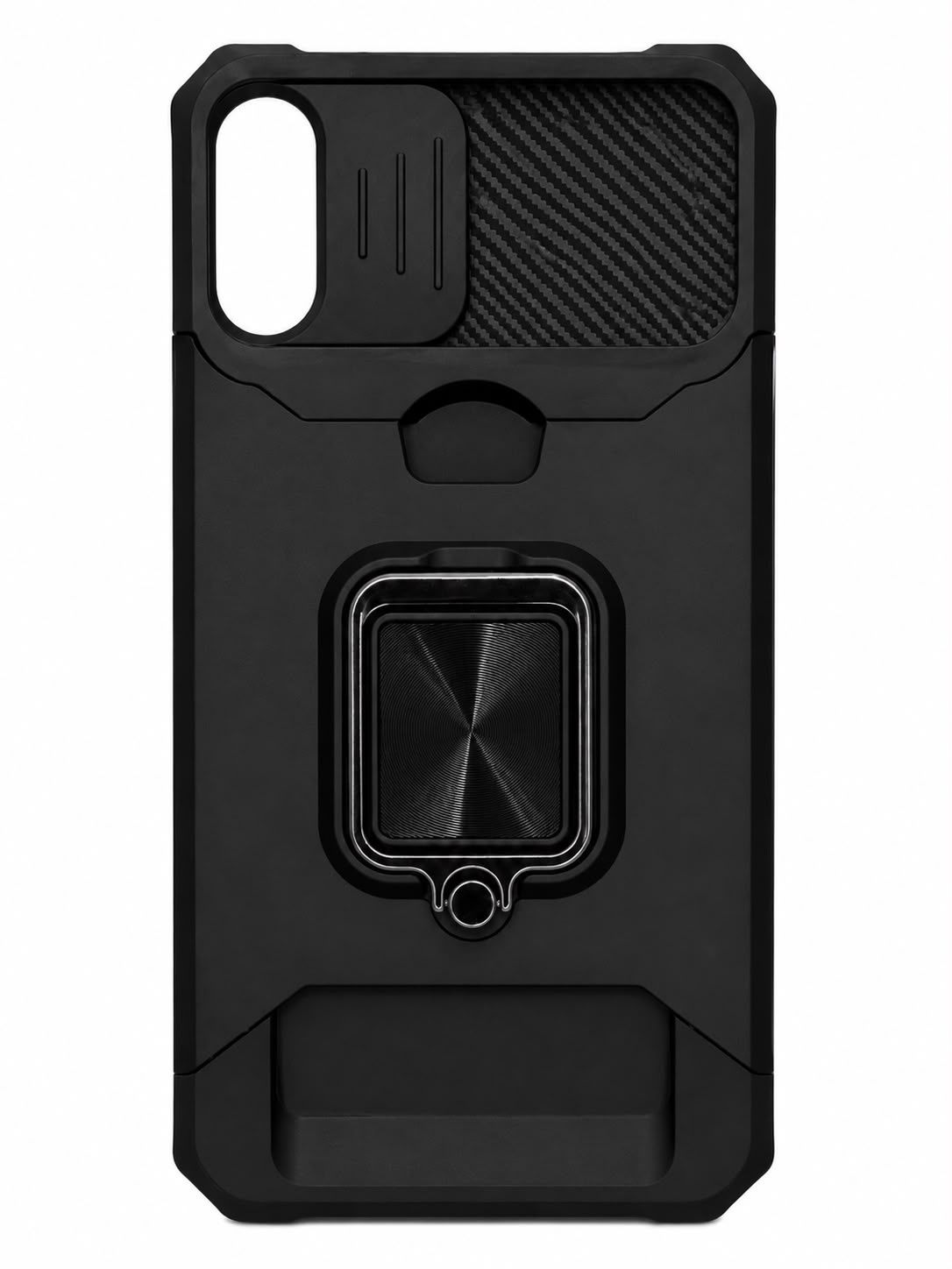 Multi-Functional Card Magnetic Ring Stand Hybrid Camera Case Cover for Apple Iphone XR- Black