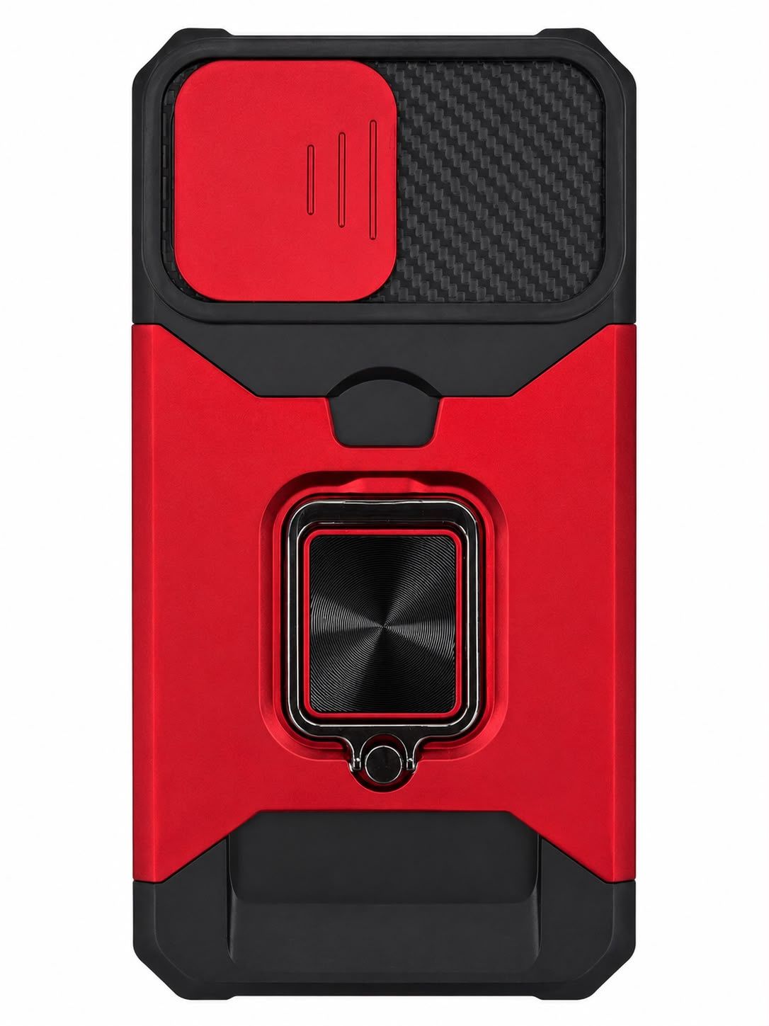 Multi-Functional Card Magnetic Ring Stand Hybrid Camera Case Cover for iPhone 13 Pro Max- Red