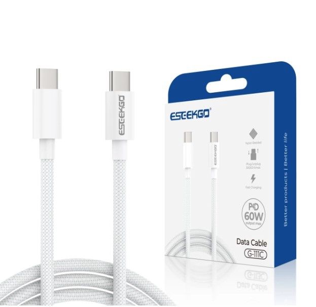 ESEEKGO Nylon Braided 1.2M White/4FT G-111C/Type c to Type c 60W [with packaging]