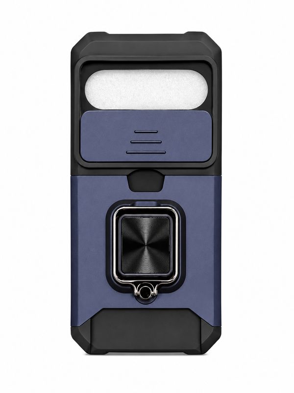 Multi-Functional Card Magnetic Ring Stand Hybrid Camera Protector Case for Google Pixel 6A - Blue