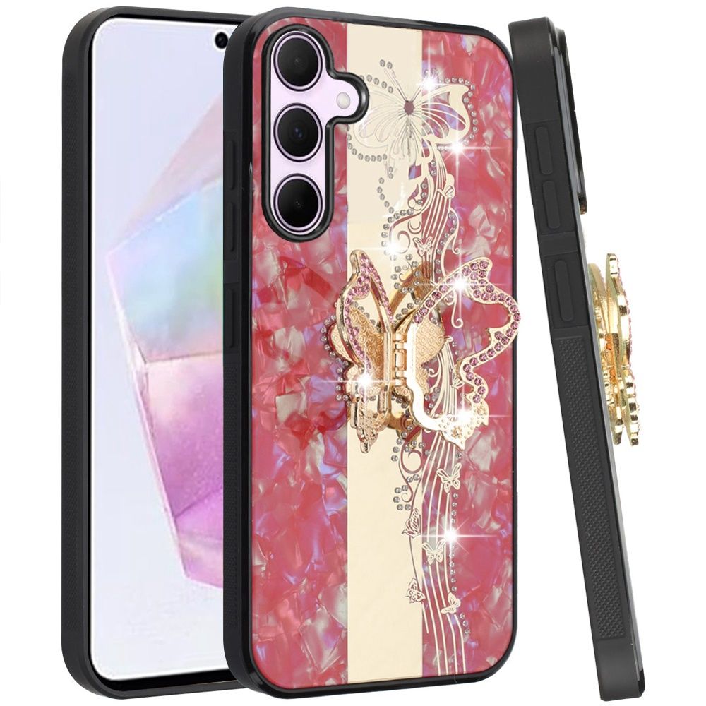 For Samsung A16 5G SPLENDID Diamond Glitter Ornaments Engraving Case Cover - Enchanted Butterfly Red