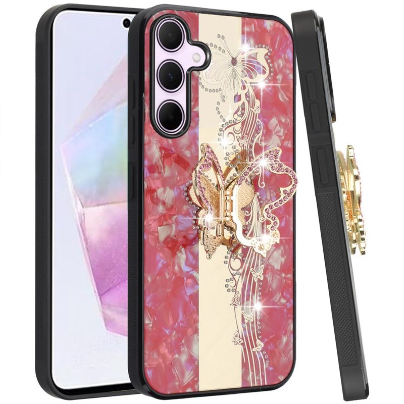 For Samsung A16 5G SPLENDID Diamond Glitter Ornaments Engraving Case Cover - Enchanted Butterfly Red