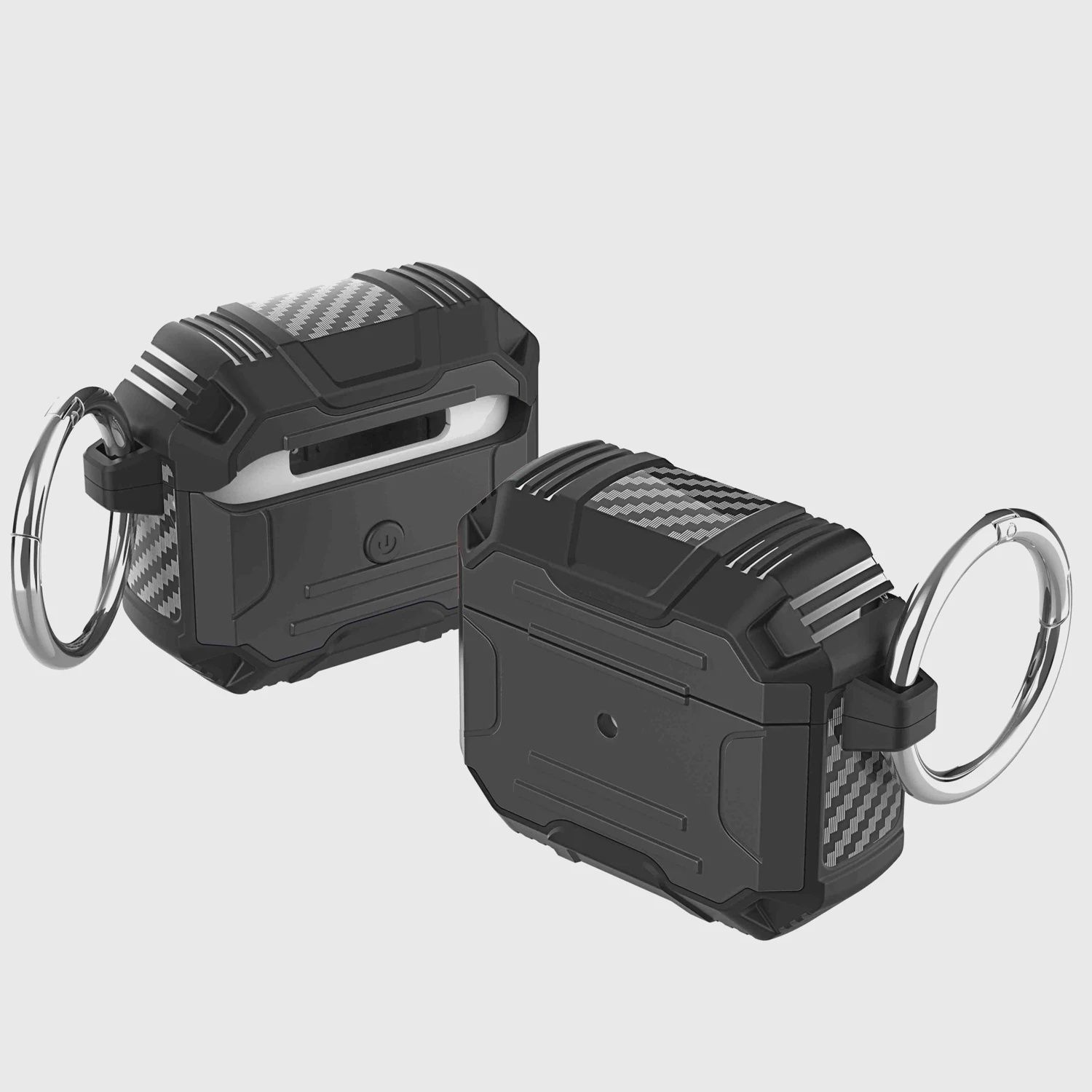AirPods 4 Rugged ShockProof Hybrid With Metal Hook Case Cover - Black