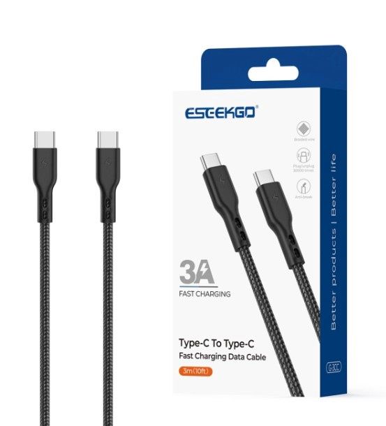 ESEEKGO Brand premium 3-meter braided thread Type C to Type C