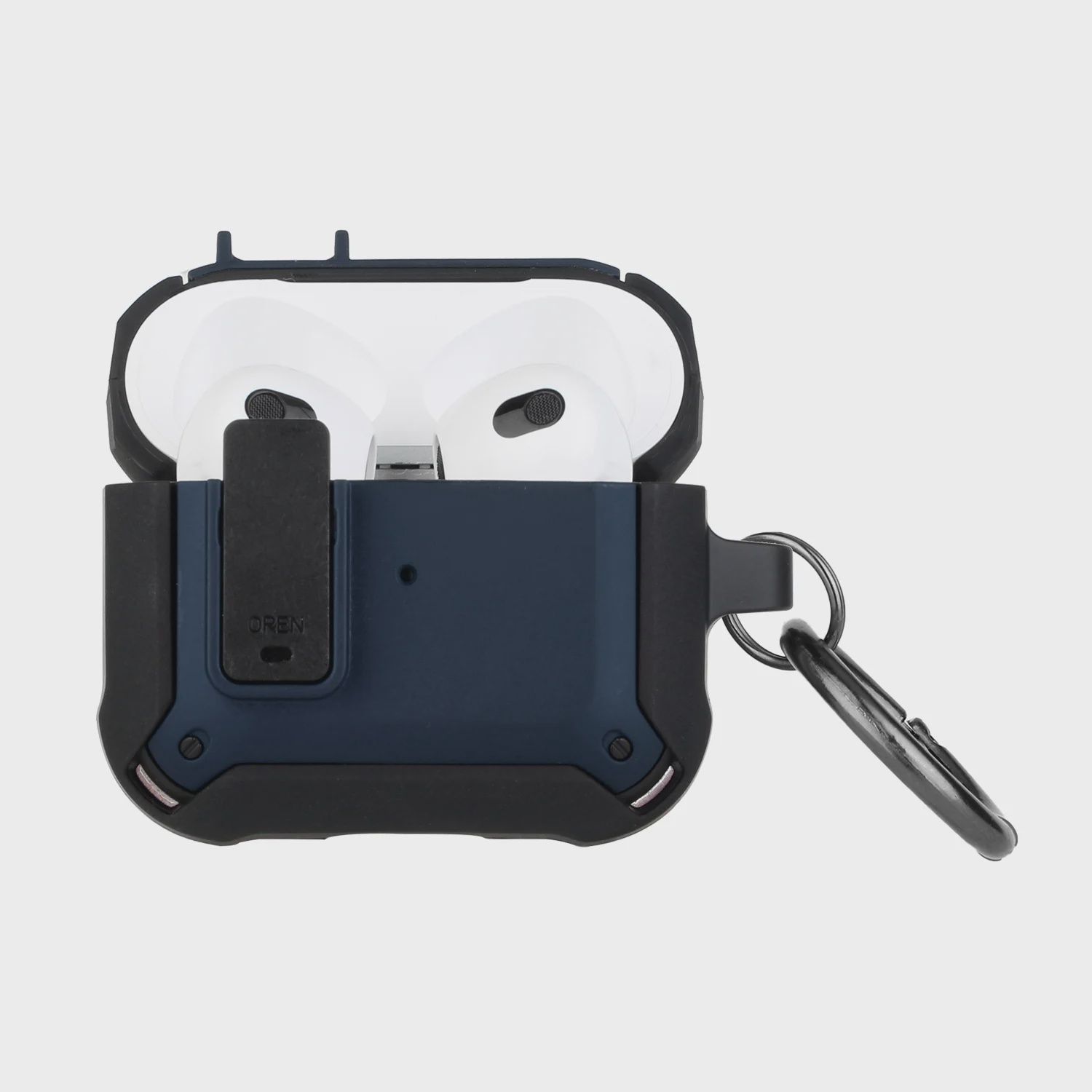 For AirPods 4 Switch Closure Premium Ultra ShockProof Hybrid With Metal Hook Case Cover - Black+Blue