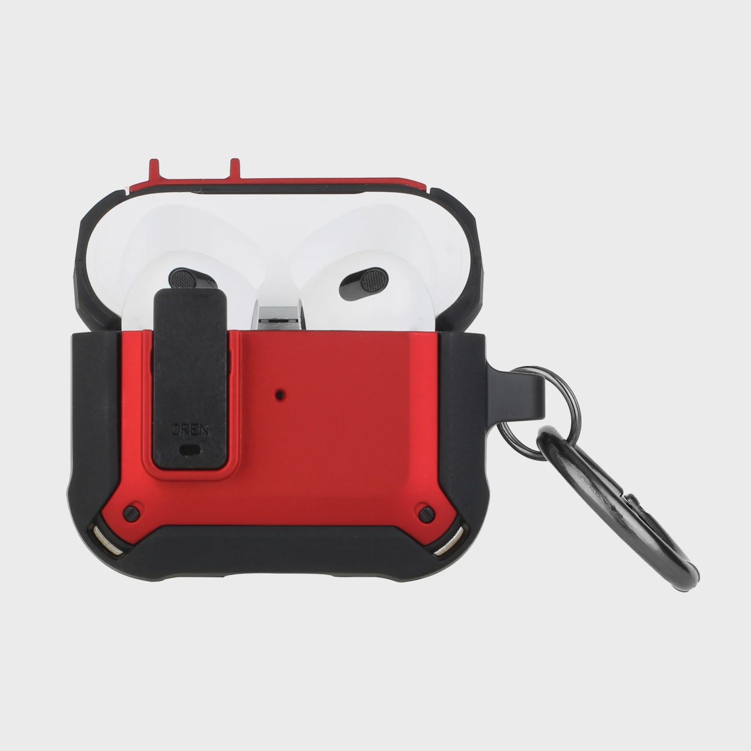 For AirPods 4 Switch Closure Premium Ultra ShockProof Hybrid With Metal Hook Case Cover - Black+Red
