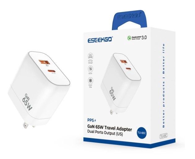 ESEEKGO TU-65C GaN PD65W US Standard Travel Adapter White Us plug