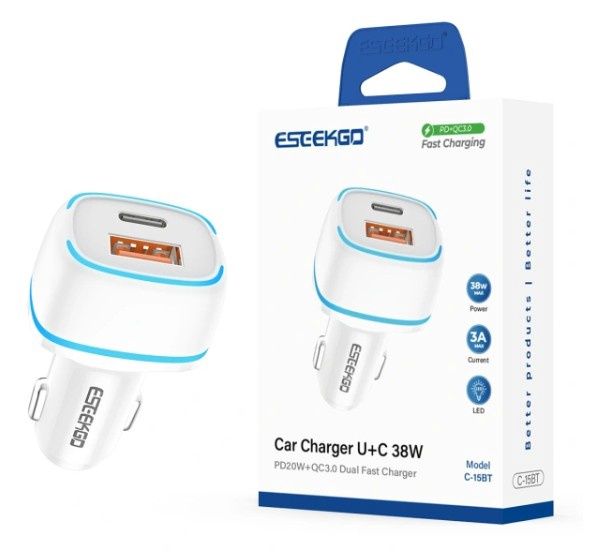 ESEEKGO C-15BT USB+Type-C 38W Car Charger White