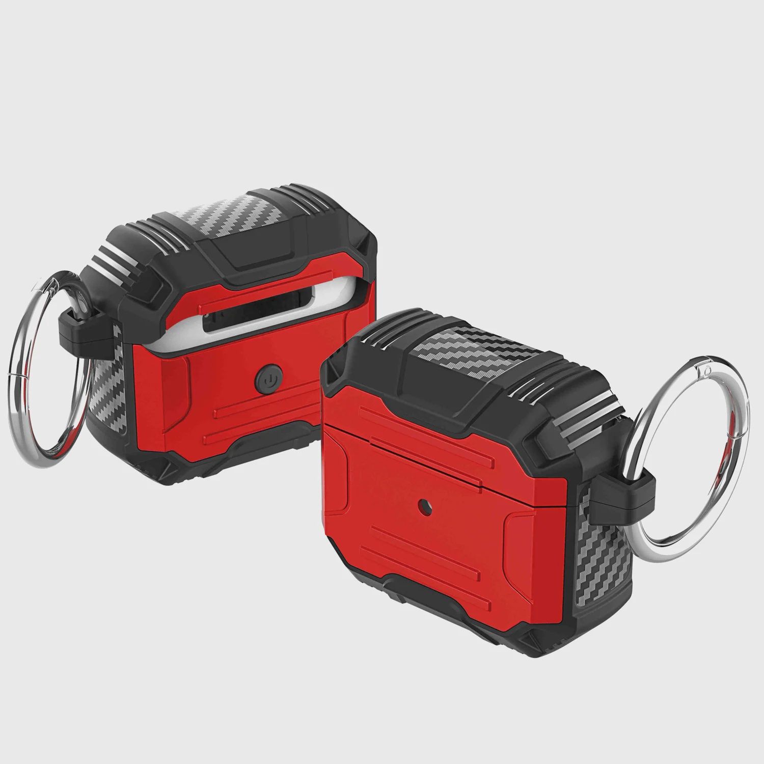 AirPods 4 Rugged ShockProof Hybrid With Metal Hook Case Cover - Red