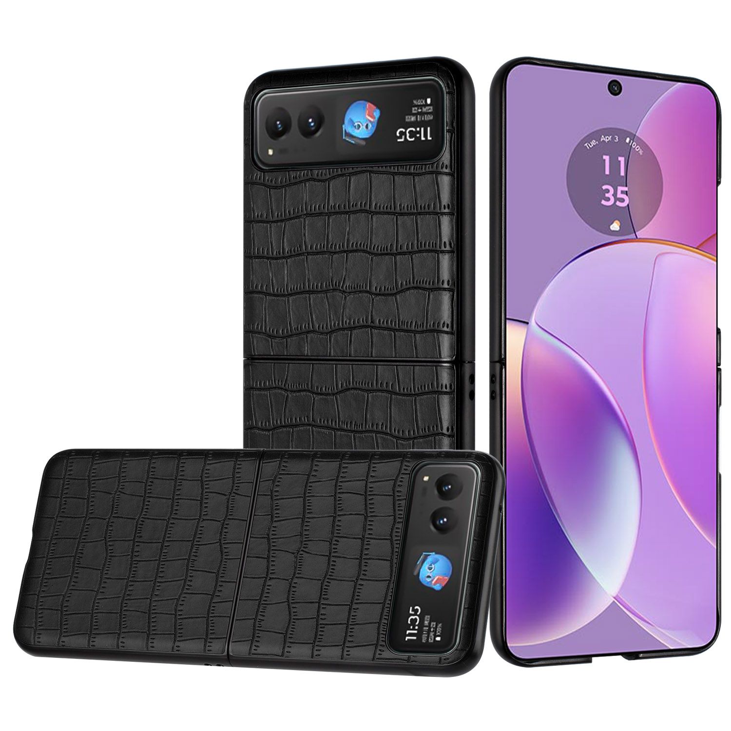 For Samsung Galaxy Z Flip 5 PU Vegan Leather Premium Hard Snap On Case Cover - Black