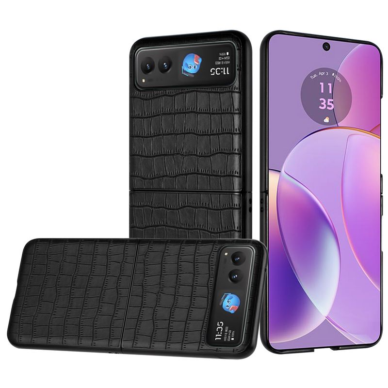 For Samsung Galaxy Z Flip 5 PU Vegan Leather Premium Hard Snap On Case Cover - Black