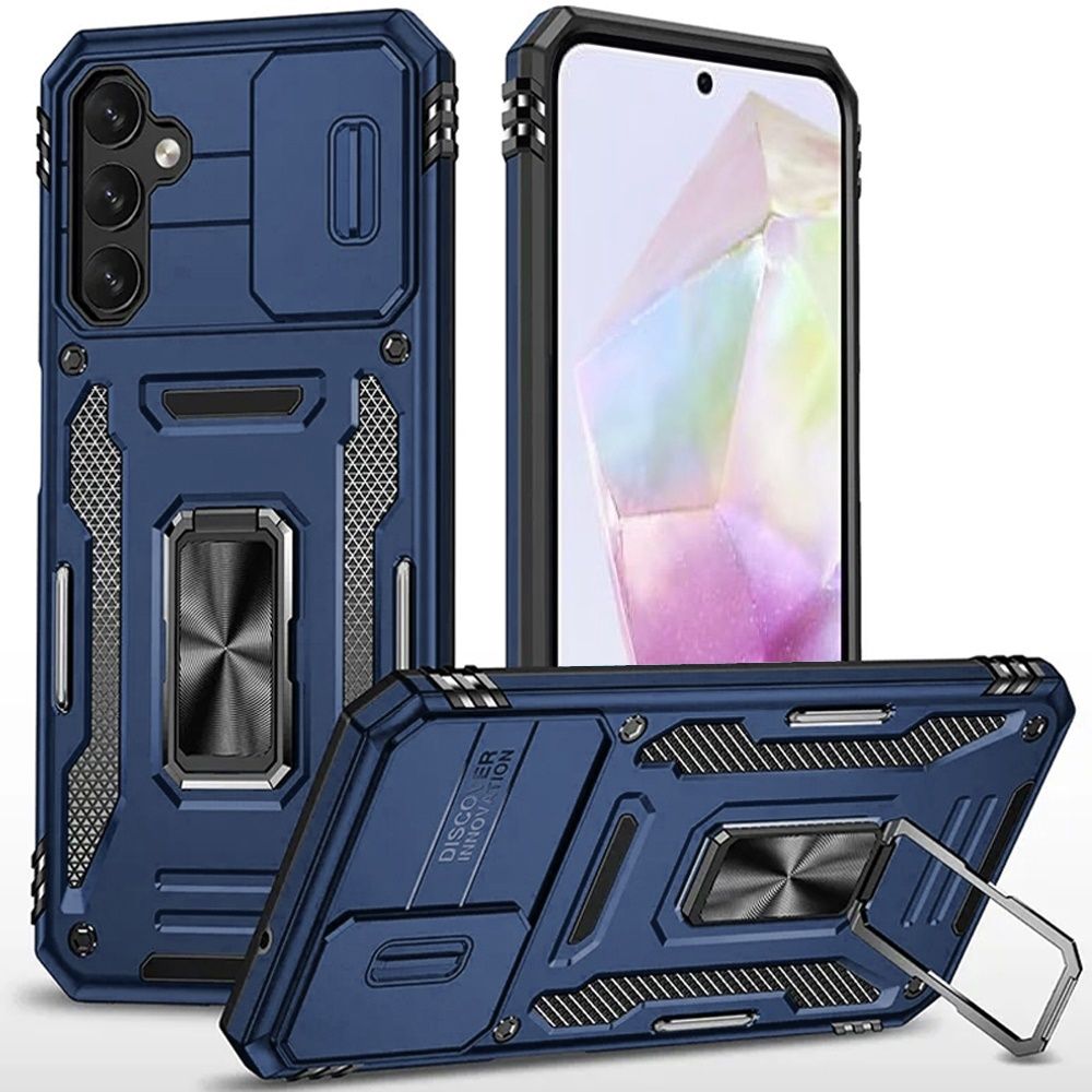 Utter Tough Metal Ring Movable Camera Window Hybrid Case Cover for Motorola Moto G Power 5G 2025/2026 - Navy blue