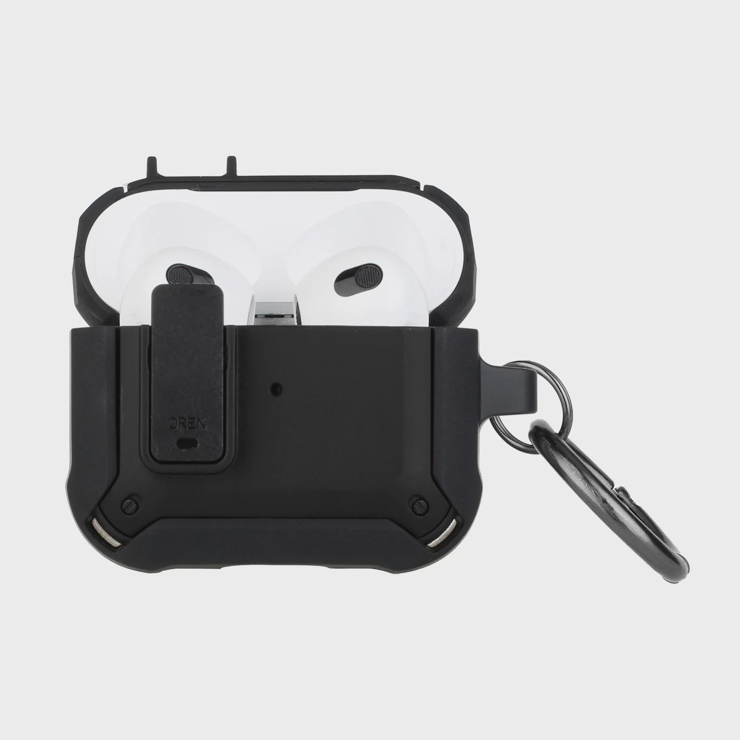 AirPods 4 Switch Closure Premium Ultra ShockProof Hybrid With Metal Hook Case Cover - Black+Black