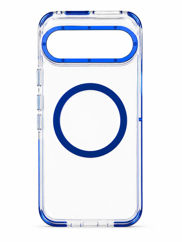 Matching Color Frame Strong Magnetic Ring Circle Transparent HQ Thick Hybrid Case for Google Pixel 9/ 9 Pro 6.3 inch - Blue