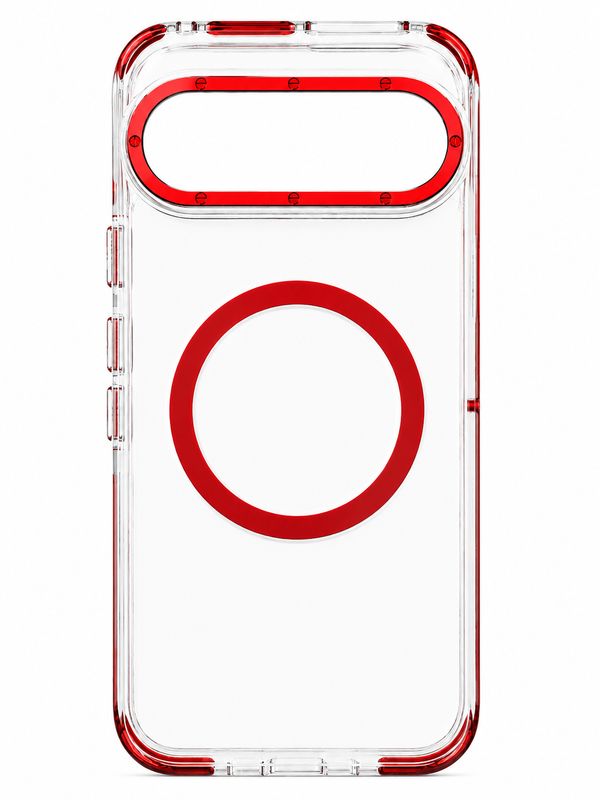 Matching Color Frame Strong Magnetic Ring Circle Transparent HQ Thick Hybrid Case for Google Pixel 9/9 Pro 6.3 inch - Red