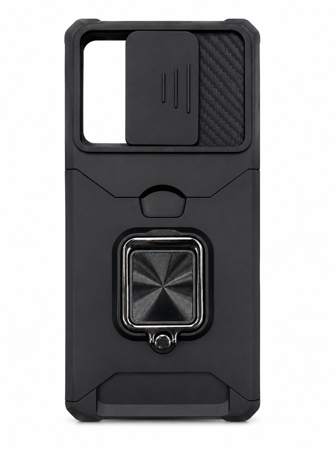 Multi-Functional Card Magnetic Ring Stand Hybrid Camera Case for Motorola Moto G Stylus 5G 2024 - Black