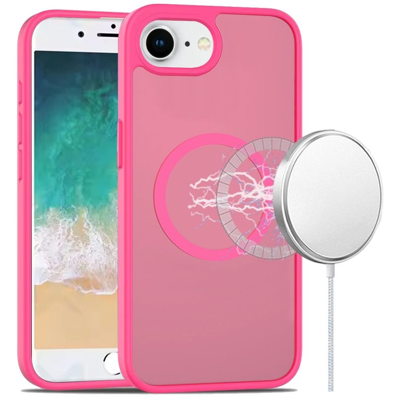 [Magnetic Circle] Smooth Safe Matte Feel Hybrid Case For iPhone 16E / SE4- Hot Pink