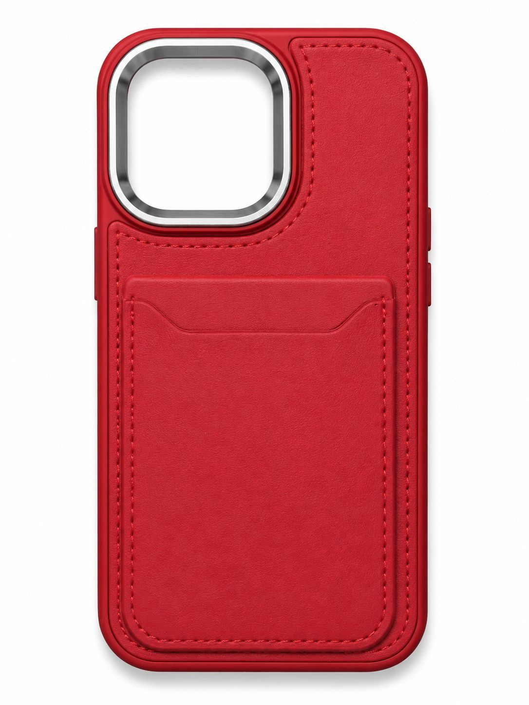 Card Holder with Mirror Inside PU Leather Hybrid Case For iPhone 14 PRO MAX 6.7" - Red