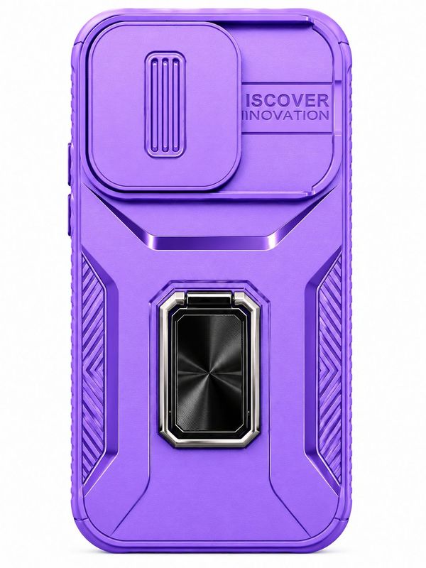 Magnetic Metal Ring Stand Camera Protection Hybrid Case For Iphone 16 Pro 6.3 inch - Purple